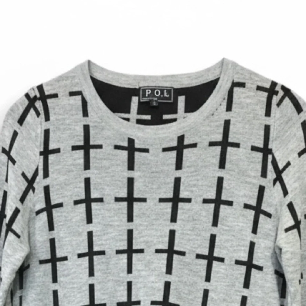 POL Cotton Long Sleeve Pullover Crewneck Sweater Gray Black Size Medium - Picture 5 of 9